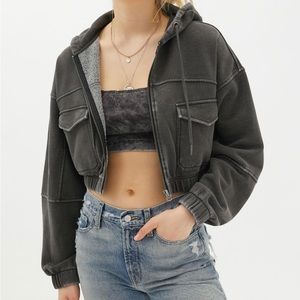 Urban Outfitters Yogi Fleece Cropped Zip-Up Hoodie Sweatshirt